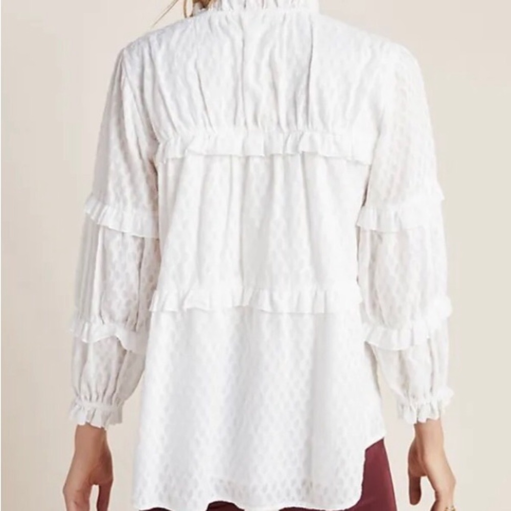 Anthropologie Ruffled Peasant Blouse - Rare Size L- NWOT - retail $90
